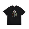 BAPE Style Camo Shark Full-Zip Motif Short-Sleeve Tee - Black/Classic Green