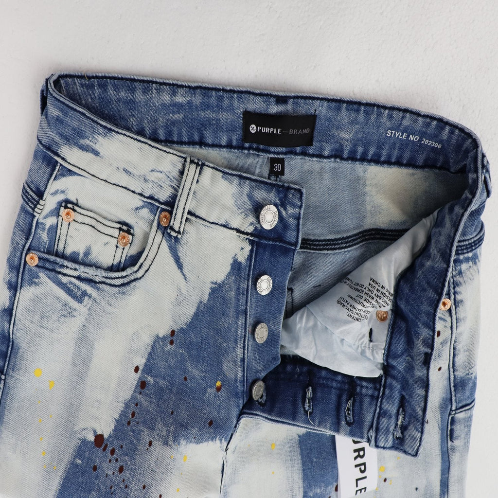Purple Brand Light Blue Acid-Wash Denim Shorts