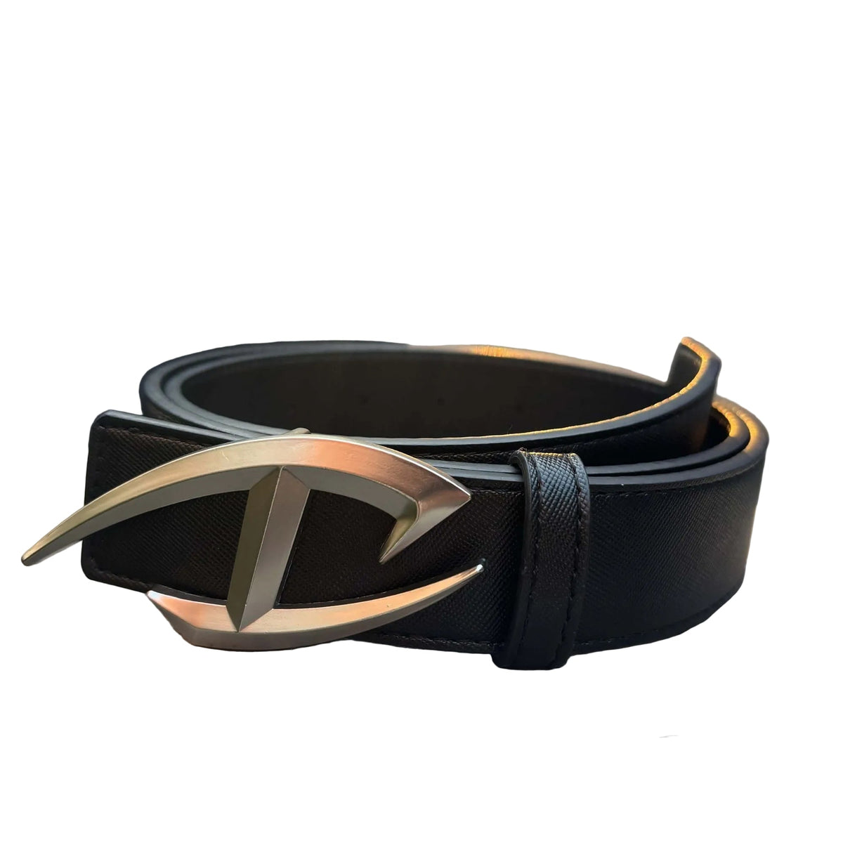 Diesel B-1DR Oval D Logo Leather Belt Futuristic Metal Buckle