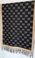 Gucci Black & Beige Fringed Shawl