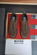 Hugo Boss Brown Textured Slip-On Sneakers