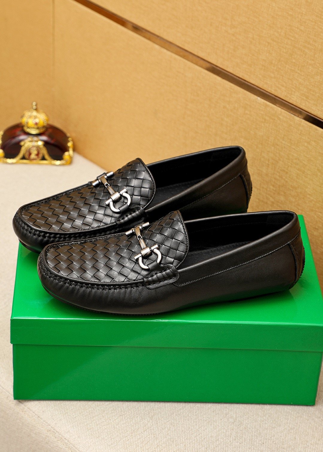 Bottega Veneta Black Woven Bit Driving Loafers