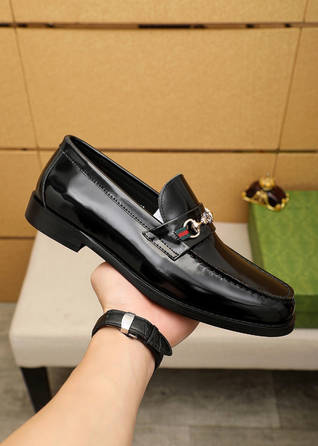 Gucci Black Metal Hardware Loafers